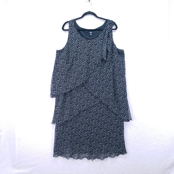 MSK Black Polka Dot Layered Comfy Elegant Formal Modest Party Dress Size 22W - Picture 1 of 14